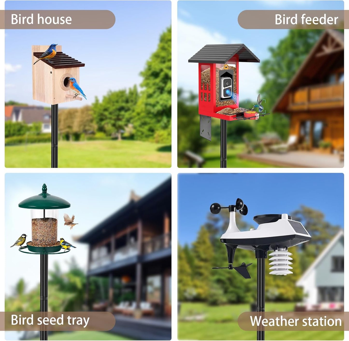 92 Inch Smart Bird Feeder Pole for Outdoors Heavy Duty with 1-Inch Dia, Bird Feeder Stand for Outside, Adjustable Bluebird Pole, Weather Station Metal Mounting Kits