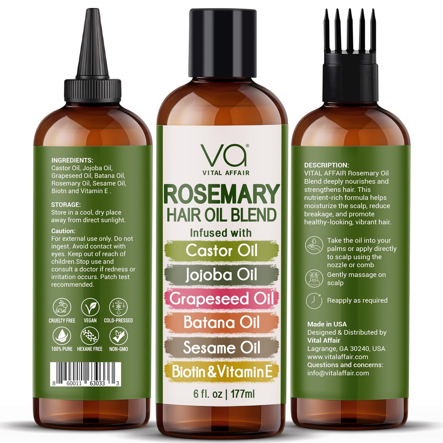 VITAL AFFAIR Blend Of Pure Rosemary Oil For Hair Growth With Castor, B