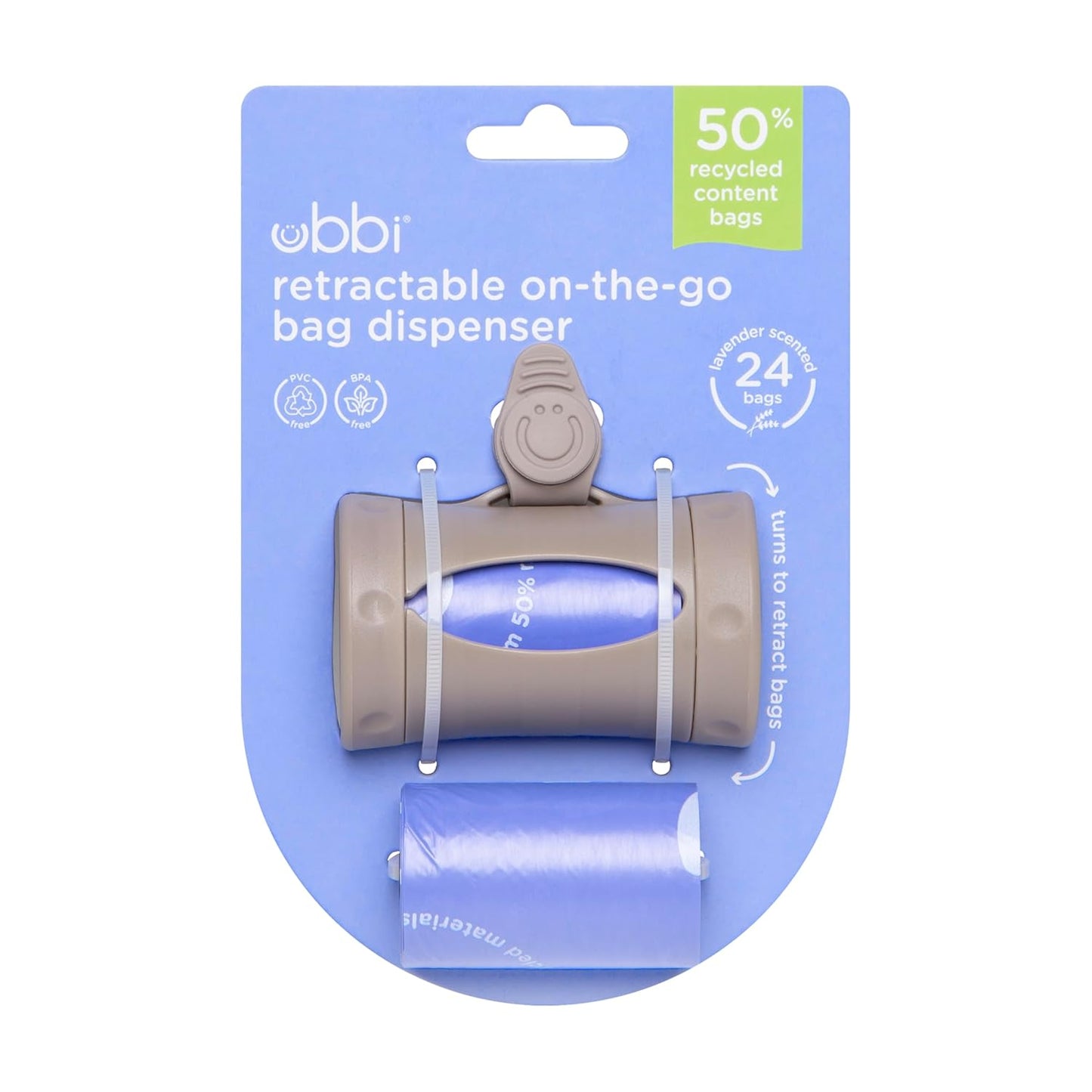 Ubbi Retractable On-the-Go Bag Dispenser for Baby Travel, Diaper Bag A