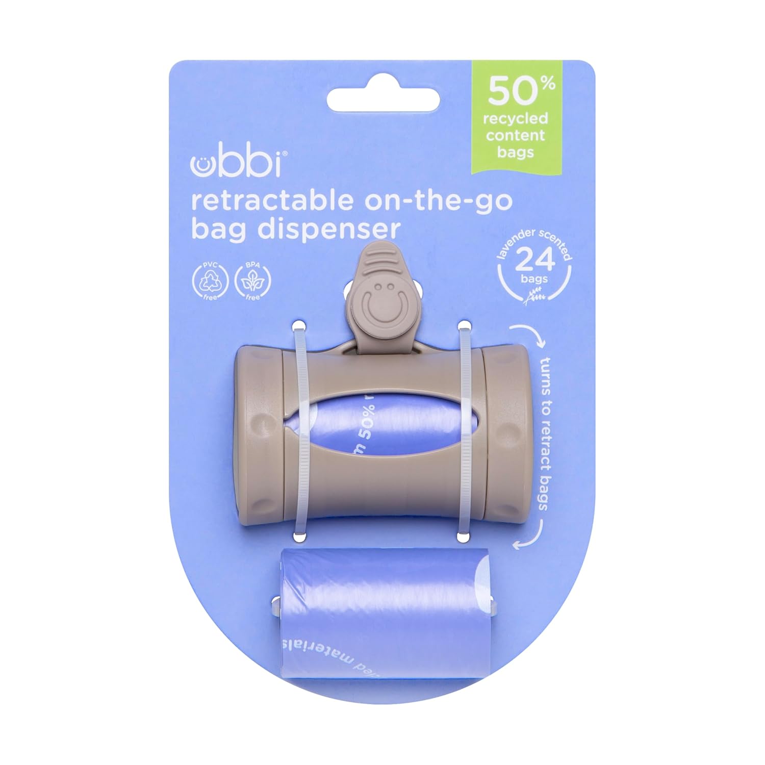Ubbi Retractable On-the-Go Bag Dispenser for Baby Travel, Diaper Bag A