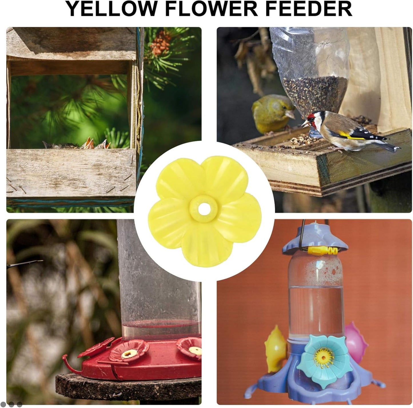 DOITOOL 12pcs Hummingbird Feeder Replacement Flowers Slices Window Bird Feeders Flower Ports Water Feeder Bottle Flower Head Feeder Decor for DIY Craft Yellow