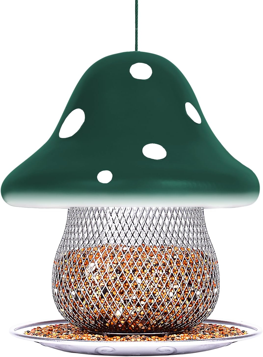 Green Mushroom Bird Feeders, Bird Feeders for Outdoors Hanging, Metal Wild Bird Feeder for Cardinals, Blue Jay, Bluebird Feeders, Large Capacity birdfeeders is Gift for Mother.