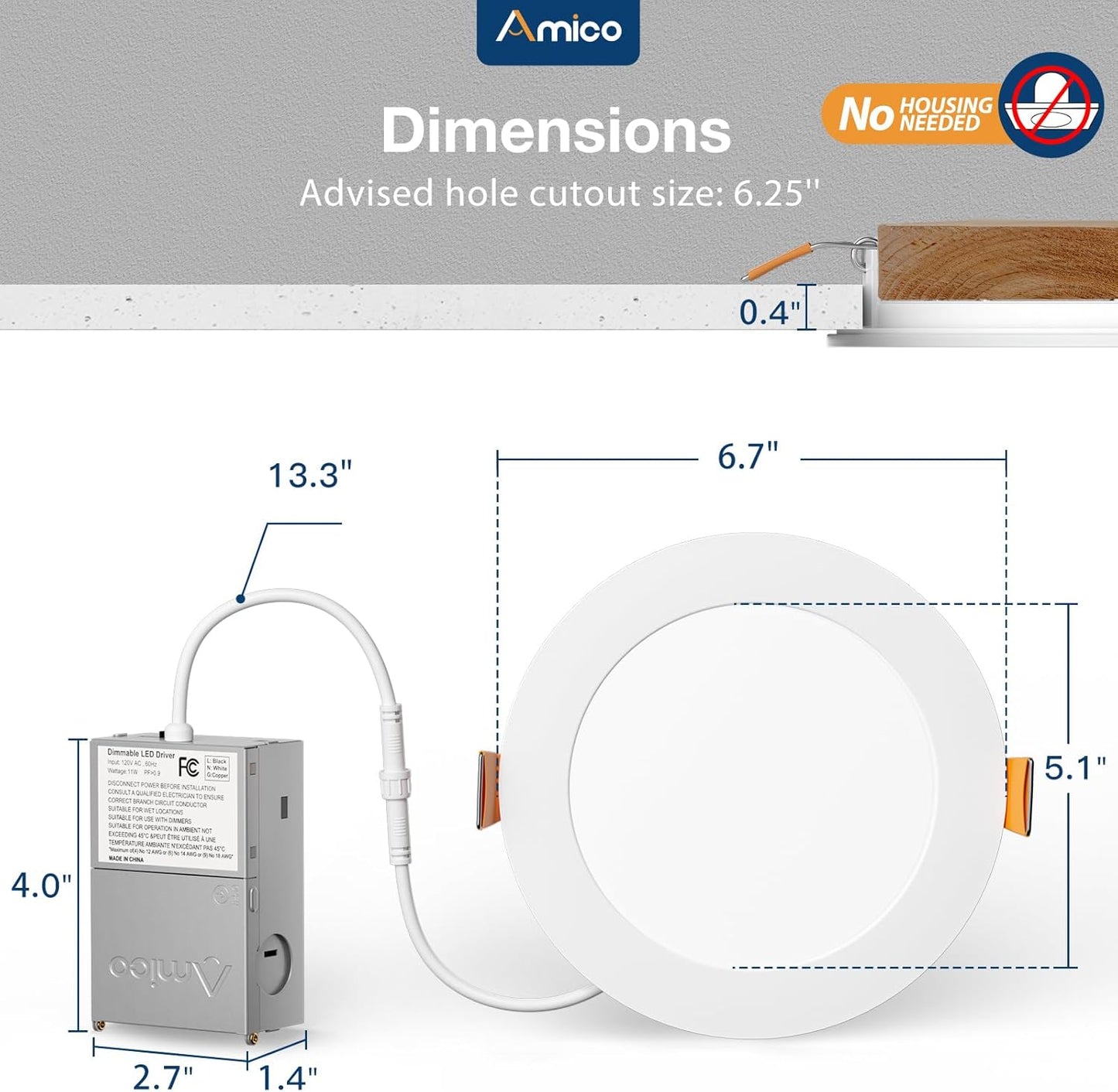 Amico 12 Pack 6 Inch 5CCT Ultra-Thin LED Recessed Ceiling Light with J