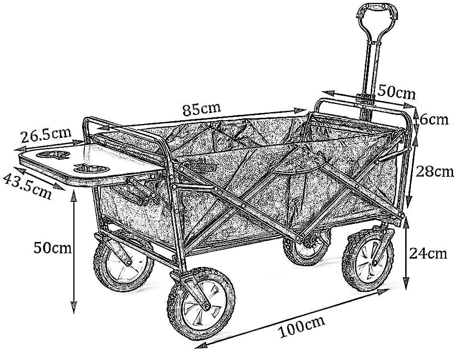 Handcart, Folding Garden Trolley Cart Multi-Function Heavy Duty Wagon for Outdoor Camping Picnic Fishing Shopping Cart with Table Board, Load:80Kg/B
