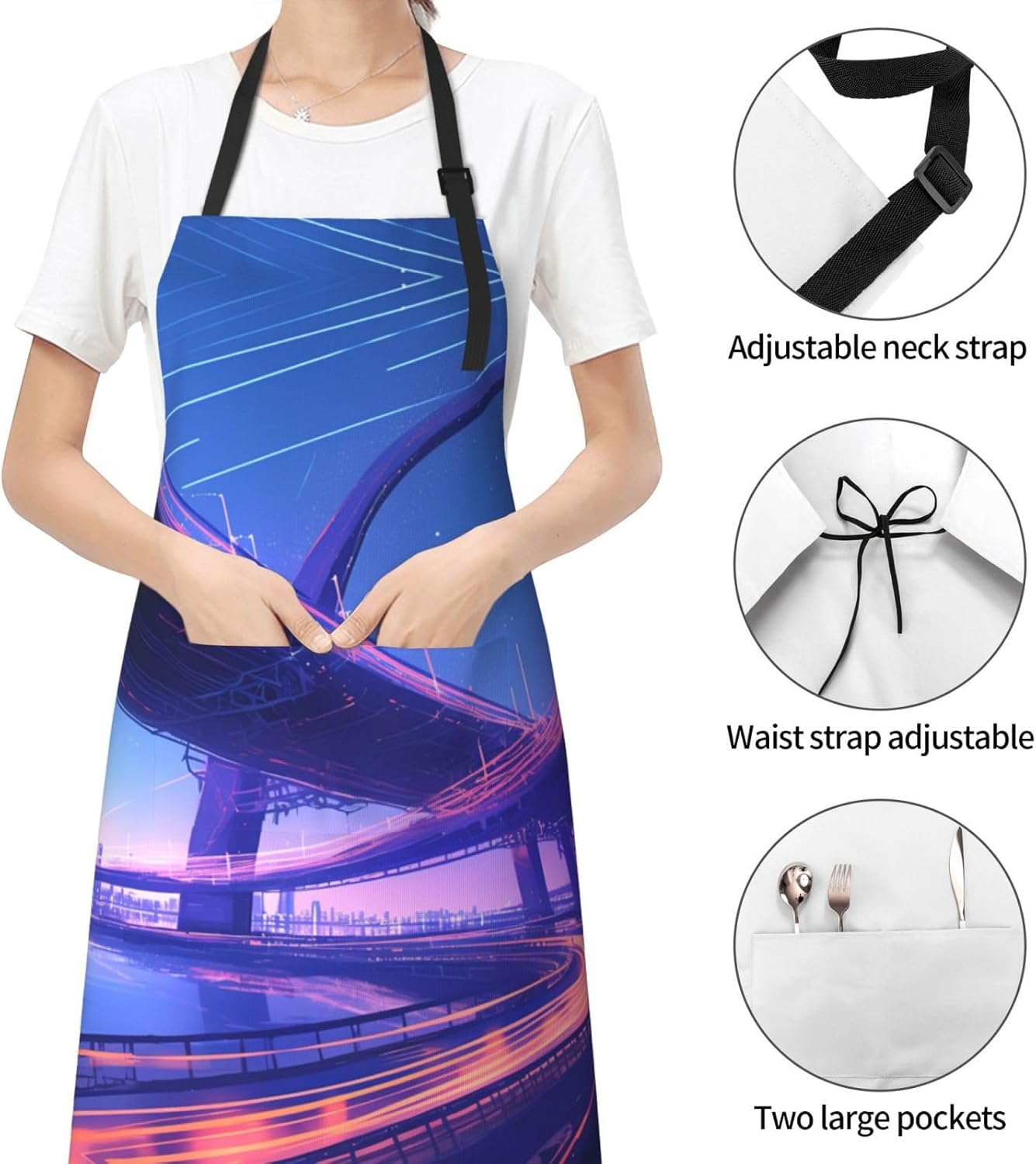 Bay Bridge print Waterproof apron with pocket adjustable cooking apron for adult kitchen bibs to bake