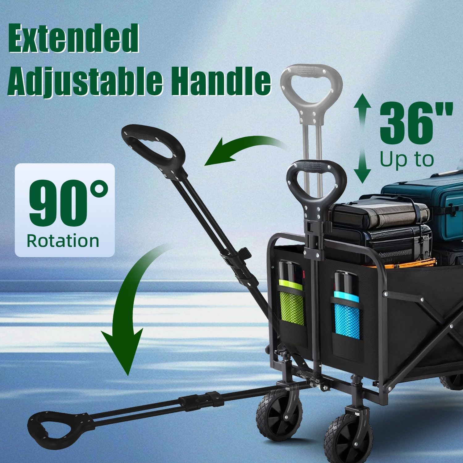 Collapsible Wagon Cart Foldable 120L 360lbs Capacity, Lightweight Port