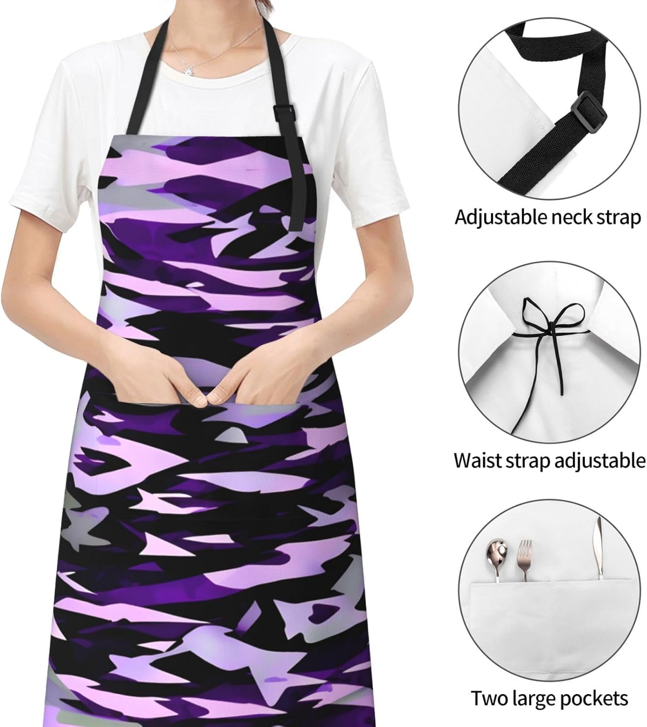 American Camouflage Purple print Waterproof chef's apron with pocket apron for kitchen cooking baking barbecue and gardening