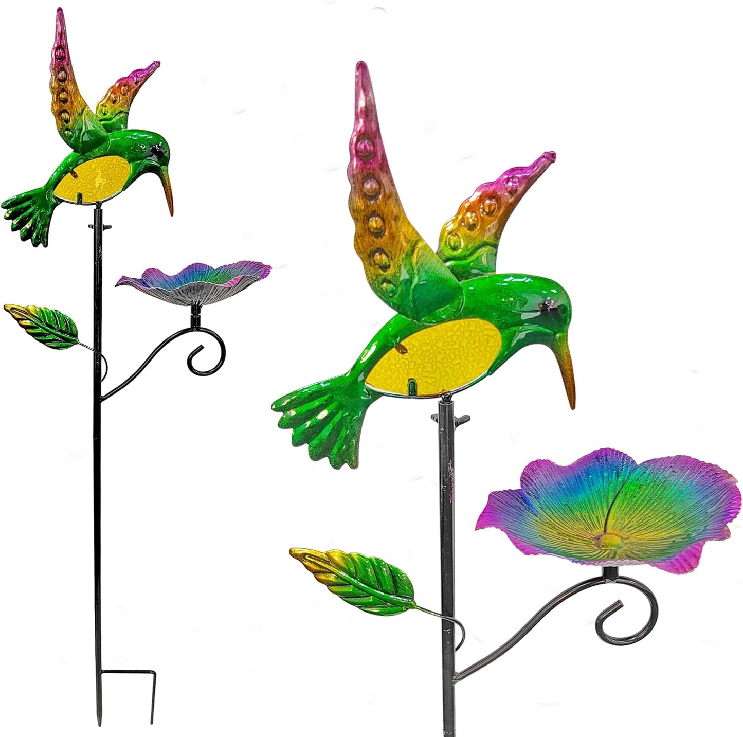 Outdoor Metal Bird Feeding Stake, Hummingbird Bath And Bird Feeding Platform for Garden Yard Backyard Decoration, Featuring a Bright Colorful Tray to Attract Wild Birds (Hummingbird feeder stake)