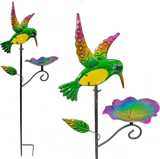 Outdoor Metal Bird Feeding Stake, Hummingbird Bath And Bird Feeding Platform for Garden Yard Backyard Decoration, Featuring a Bright Colorful Tray to Attract Wild Birds (Hummingbird feeder stake)