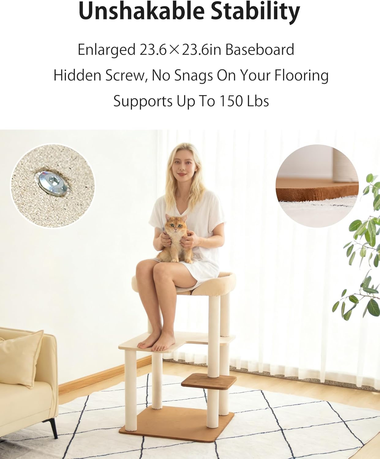 Cat Tree for Large Cats, Modern Senior Friendly Cat Tower with Wide Sh
