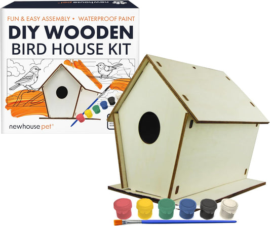 Newhouse Pet DIY Wooden Birdhouse Kit NHP-DIYH-SQ, Easy-to-Build DIY Birdhouse Kit for Kids, Arts and Crafts for Adults and Kids, Bird House for Outside with Weather-Resistant Acrylic Paints