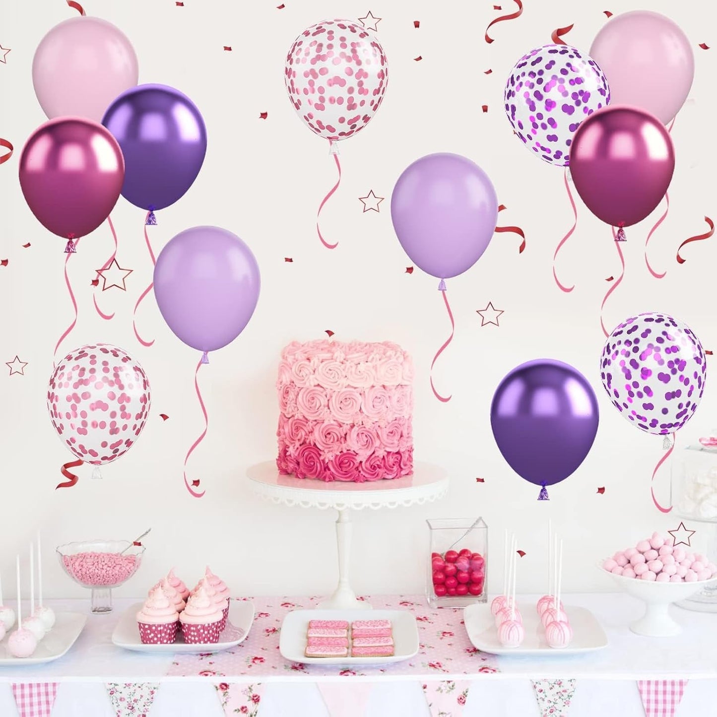 Pink and Purple Balloons, 50PCS 12 Inch Confetti Balloons, Metallic Pu