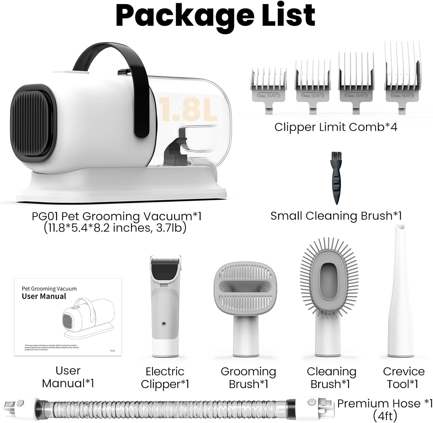 Dog Grooming Vacuum, All-in-One Pet Grooming Kit with Hair Clipper & S