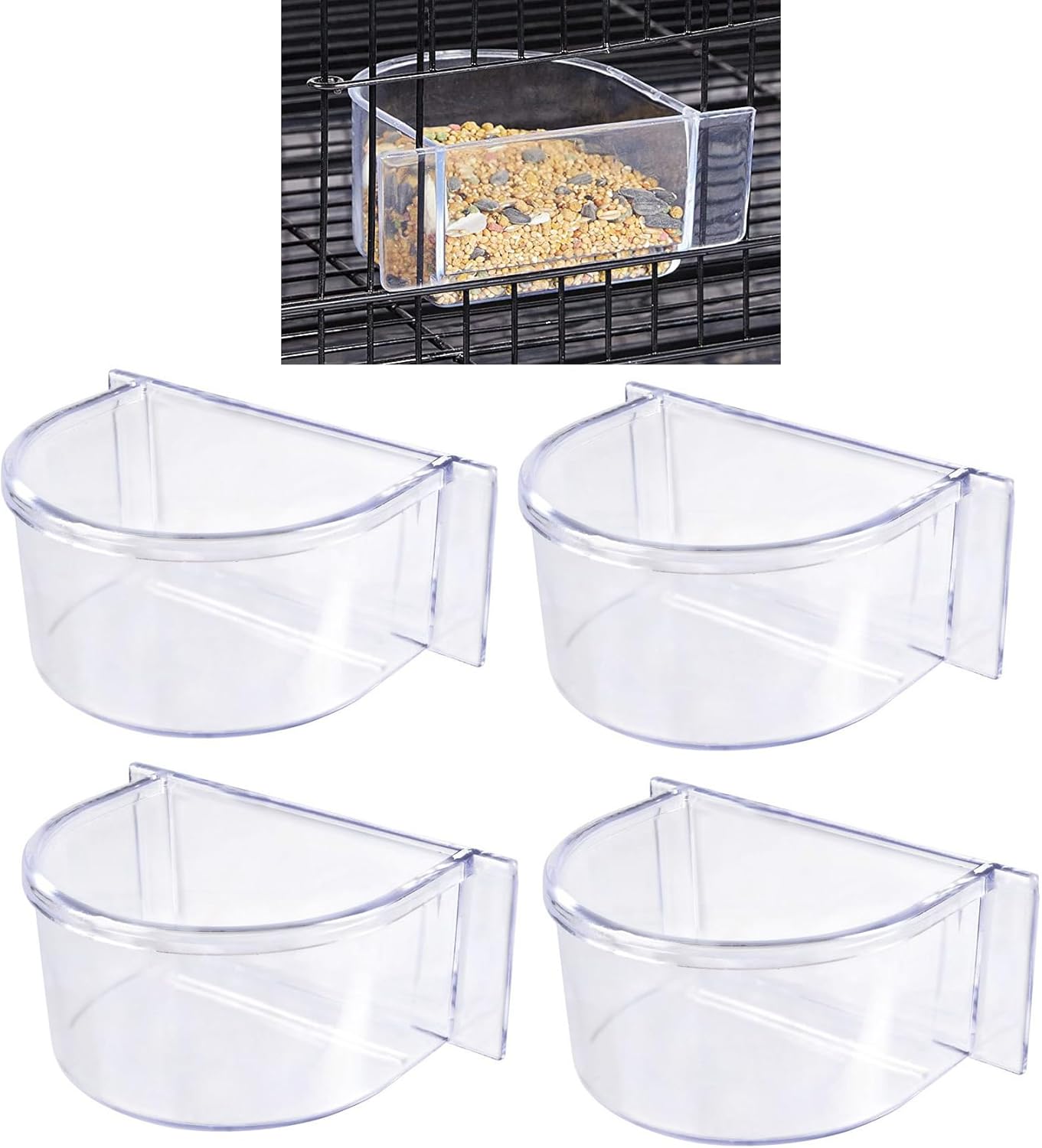 Lot of 4 Bird Cage Clear Plastic Seed Water Feeder Cups