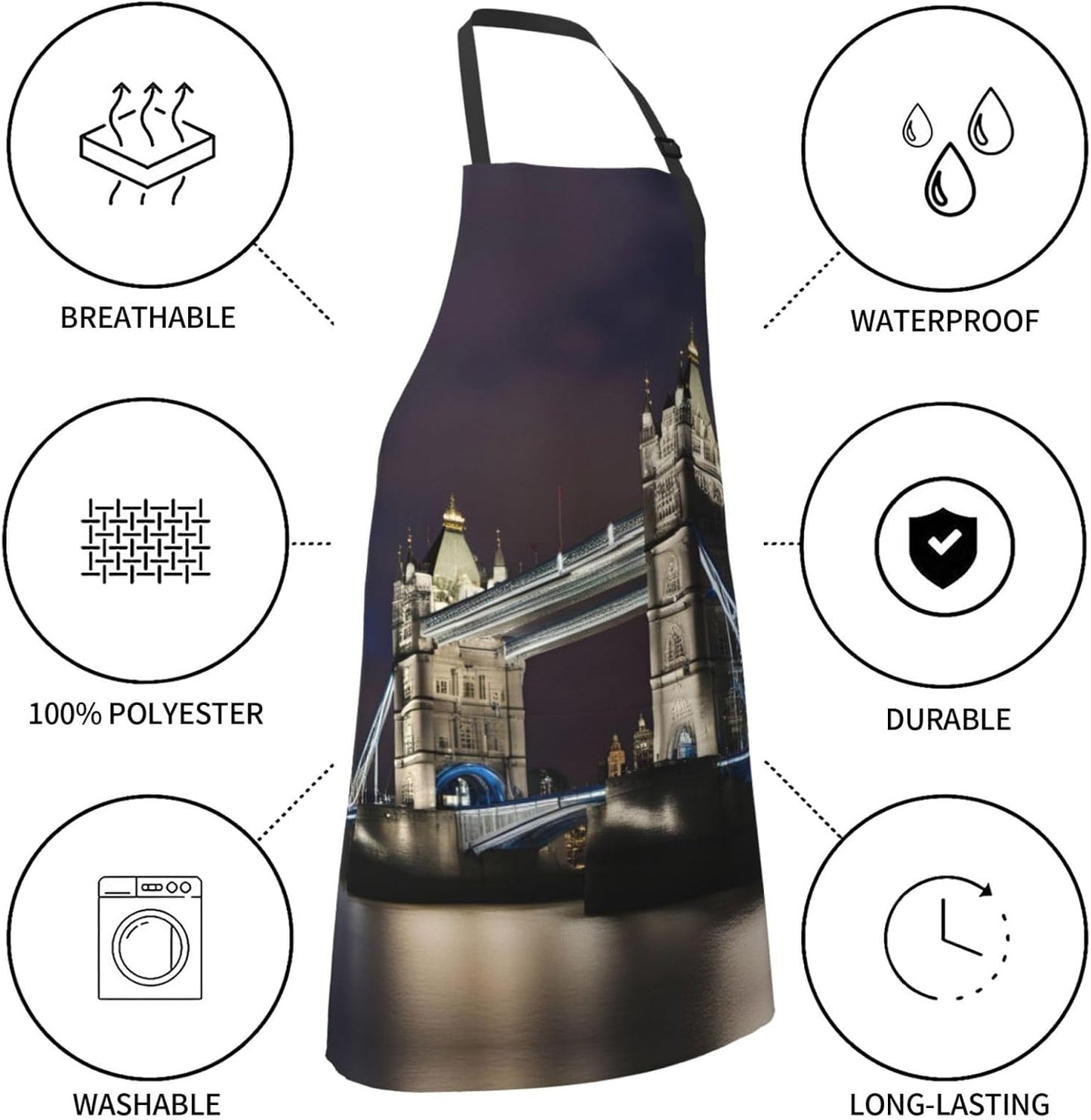 Tower Bridge in London print Waterproof chef's apron with pocket apron for kitchen cooking baking barbecue and gardening
