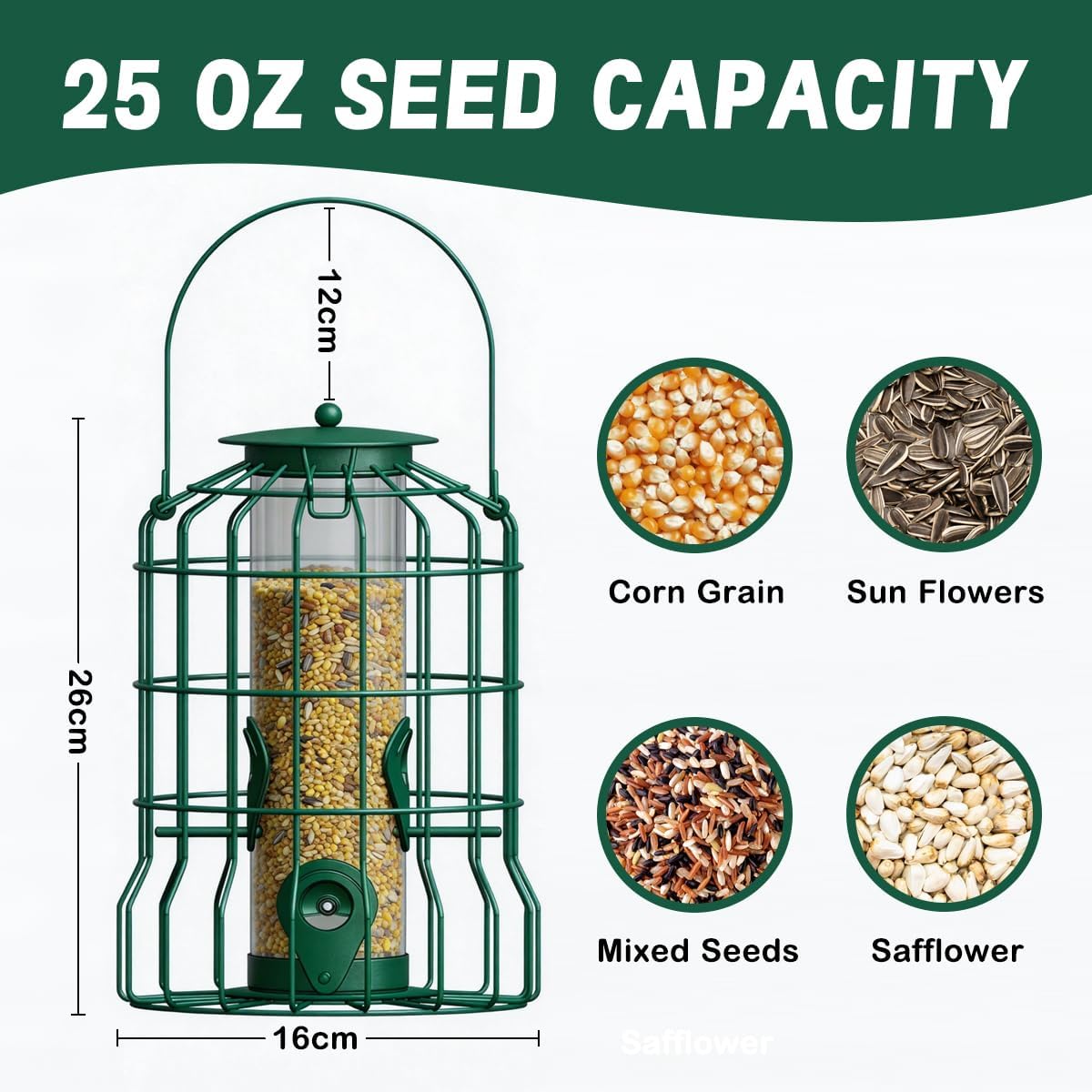 Squirrel Proof Bird Feeder Metal Caged Bird Feeder with Rain Proof Covered for Wildbirds Finches Bluebird, 4 Feeding Ports Wild Small Birds Rainproof Station for Garden Yard Seed Easy Clean