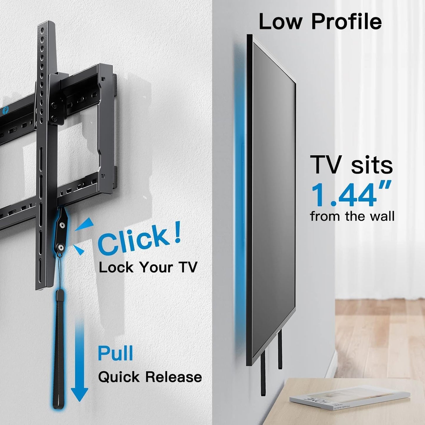 Pipishell Tilt TV Wall Mount Bracket Low Profile for Most 37-90 Inch LED LCD OLED Plasma Flat Curved TVs, Large Tilting Mount Fits 16"-24" Wood Studs Max VESA 600x400mm Holds up to 132lbs
