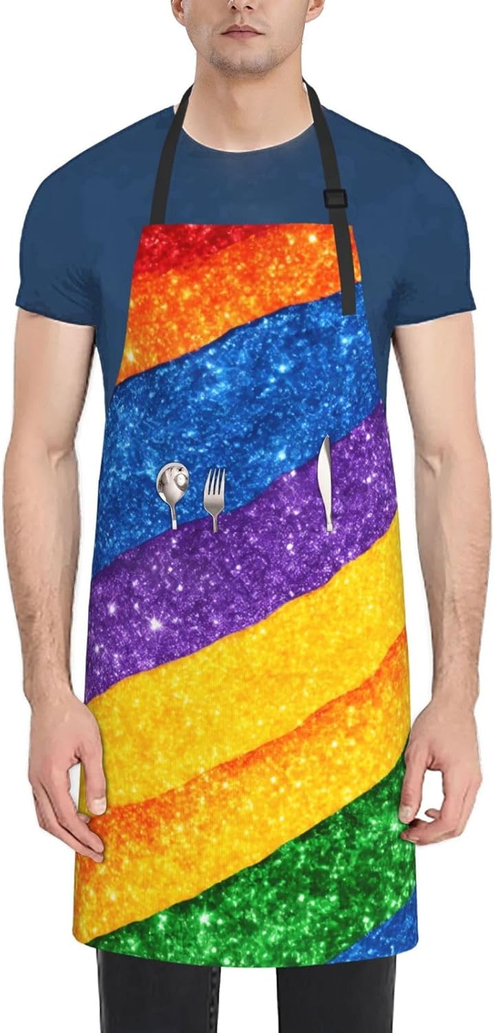YANYU Rainbow stripes Print 28x33 In Kitchen Apron Stylish Chef Apron with Pockets for Cooking Baking Painting