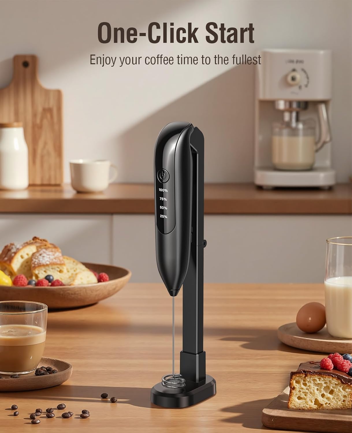 Electric Milk Frother Handheld: coffee frother rechargeable 3 in 1 - L