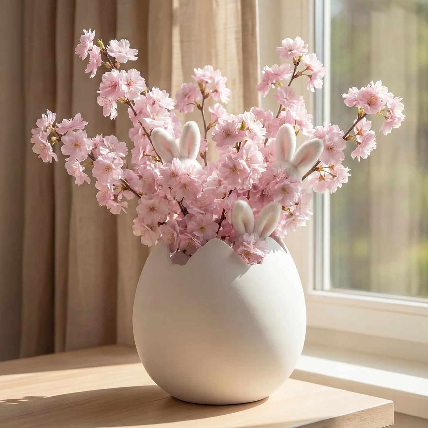 Leinuosen 6.7 Inch Ceramic Easter Egg Vase, Large White Eggshell Flower Planter Pot, Spring Decorative Plant Bowl Flower Vase for Easter Spring Farmhouse Home Garden Office Decorations Gifts (Solid)