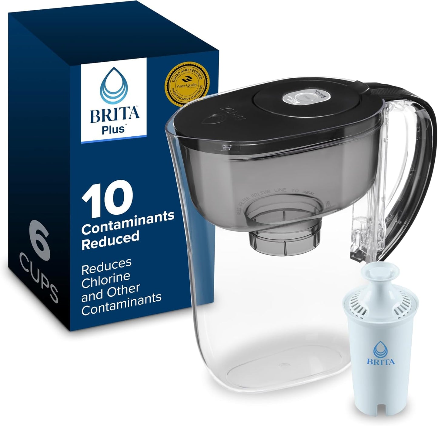 Brita Small 6 Cup Water Filter Pitcher, 1 BritaPlus Filter, Metro, Bla