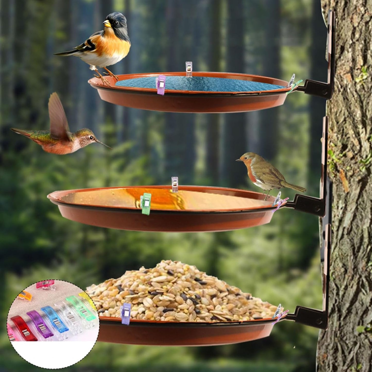 Double Chamber Bird Feeder for Outdoor Garden Multipurpose Feeding Station Weather Squirrel Guard Set Garden Bird Feeder