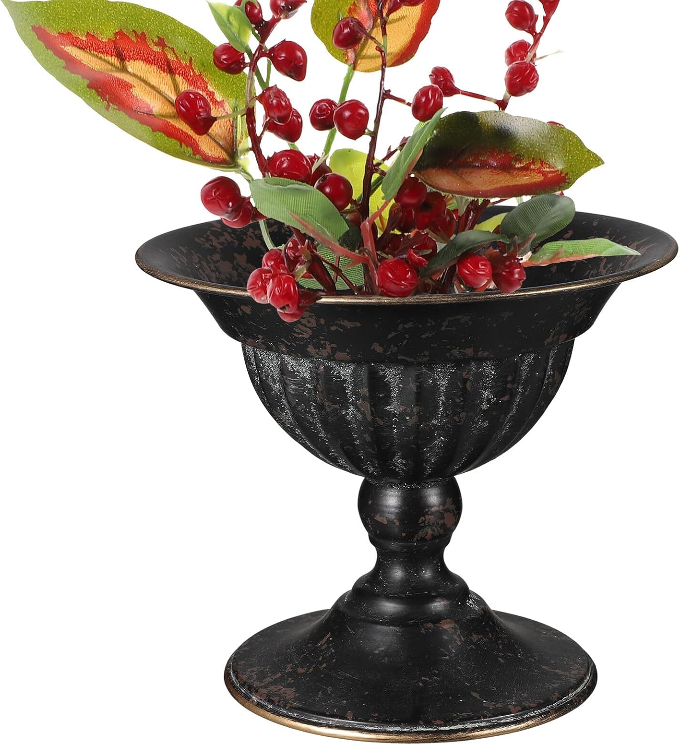 Rustic Black Iron Urn Flower Pot Vintage Metal Trophy Vase Retro Galvanized Planter for Wedding Table Centerpiece and Hotel Home Décor