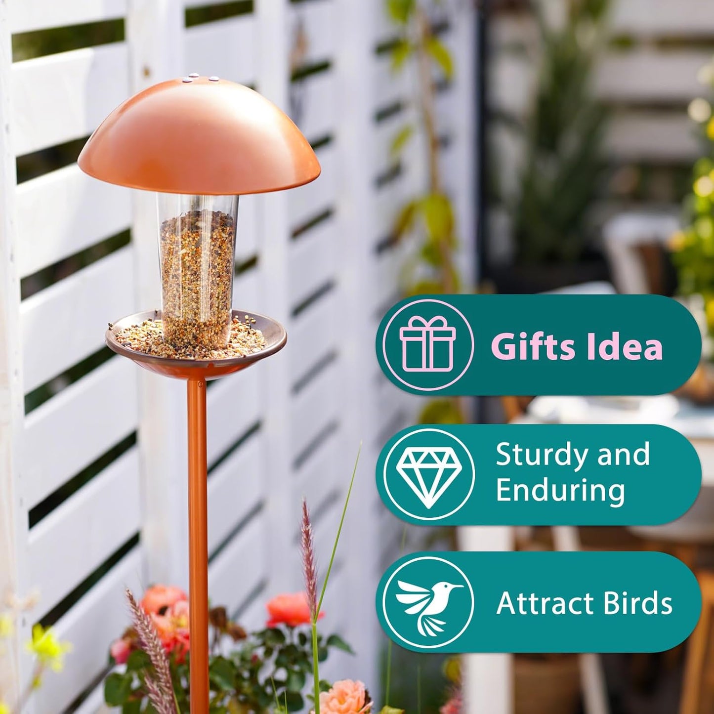Goodeco Bird Feeder with Pole Standing - Metal Outdoor Bird Feeder for Wild Small Birds, Perfect for Yard Lawn Garden & Patio Decorations, Ideal Gifts for Mom Dad Grandparents (Round)