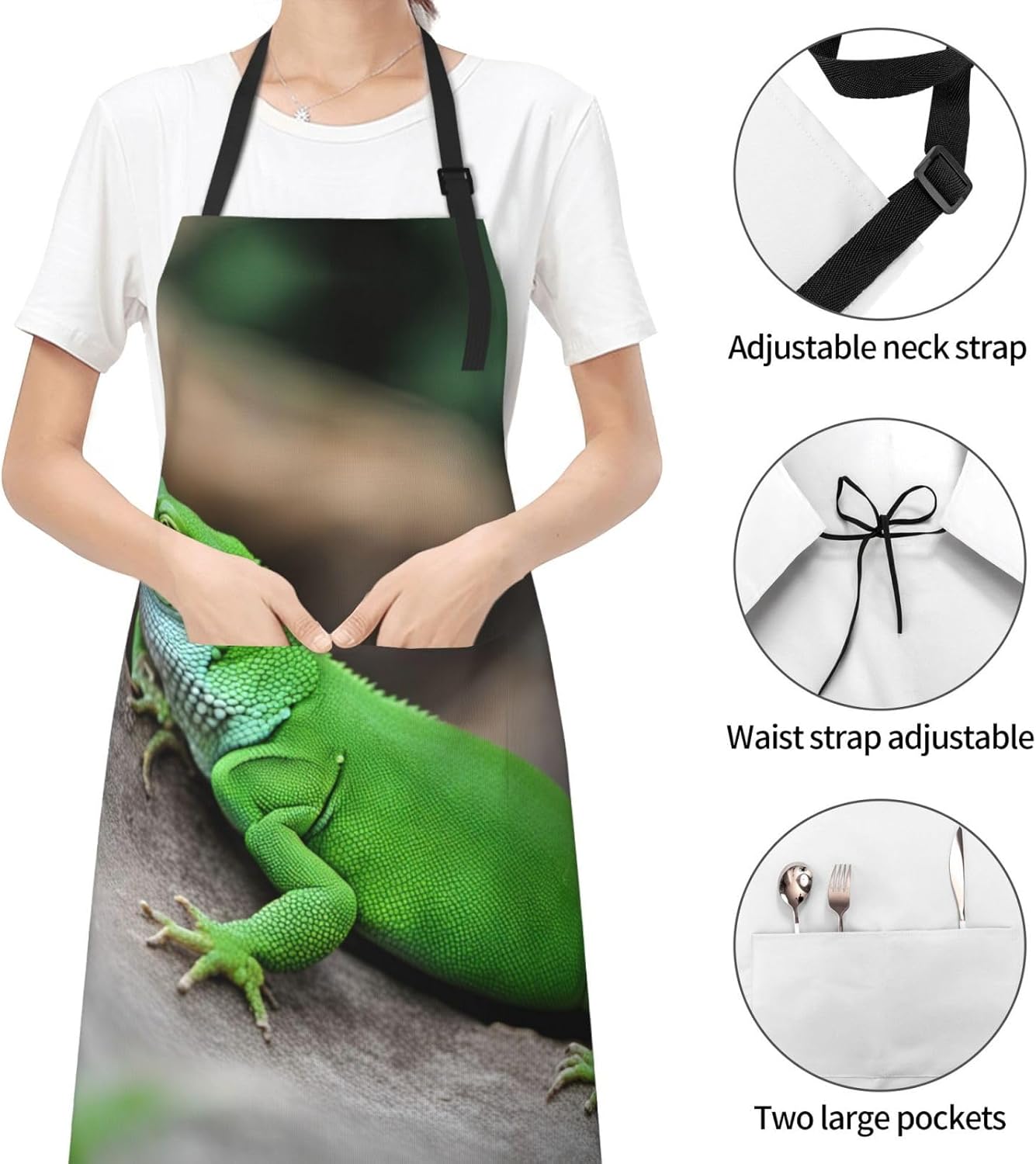 Green Lizard print Waterproof chef's apron with pocket apron for kitchen cooking baking barbecue and gardening