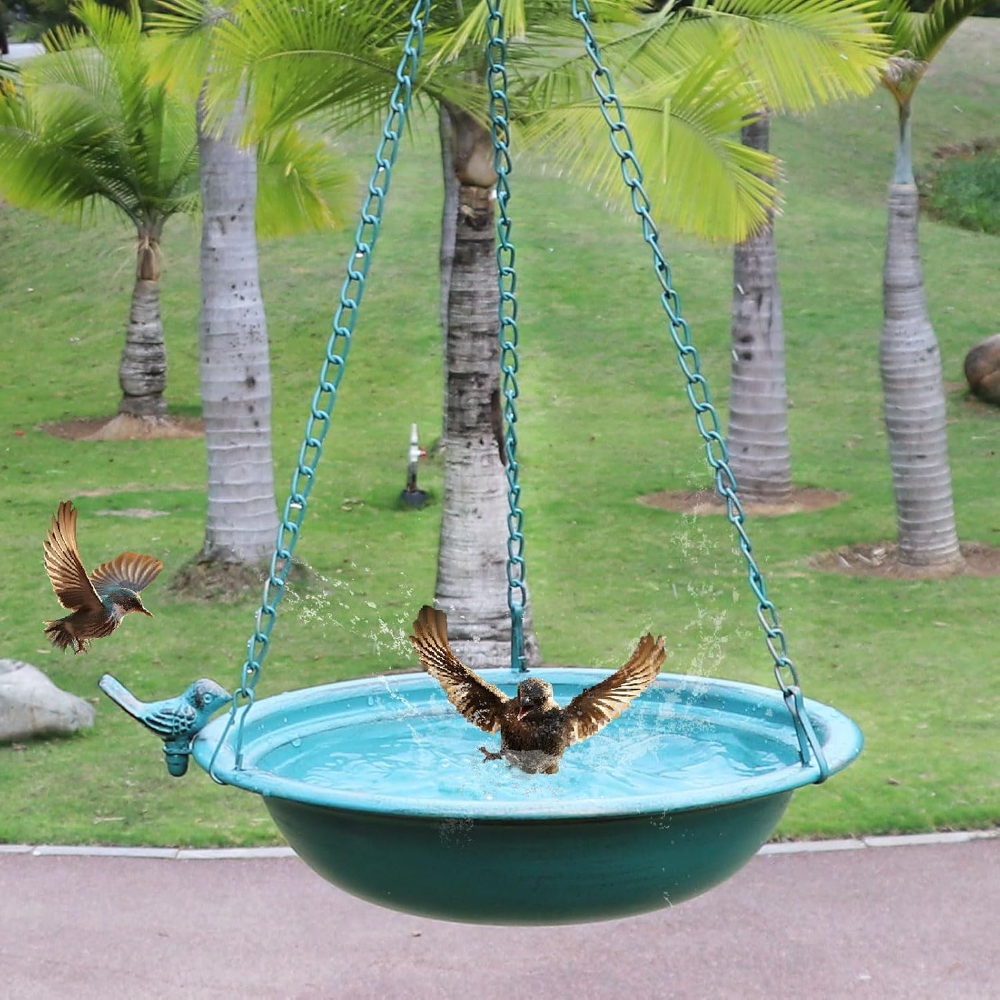 1pcs Hanging Bird Baths for Outdoors, Metal Hanging Bird Feeder, Garden, Yard, Patio Decor (1, Blue)