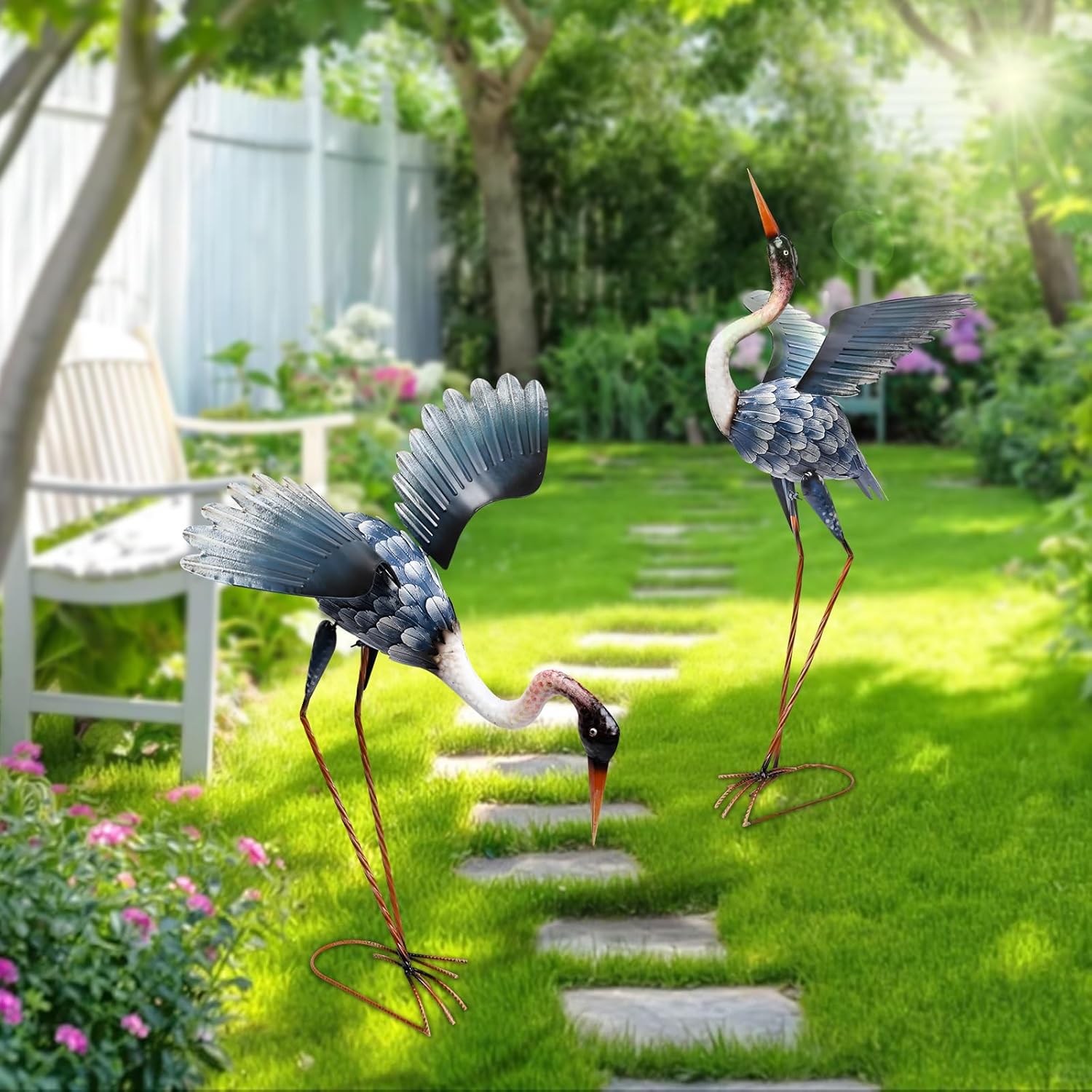 MUMTOP Crane Garden Statues for Outside, 2 Pack Blue Heron Garden Scul