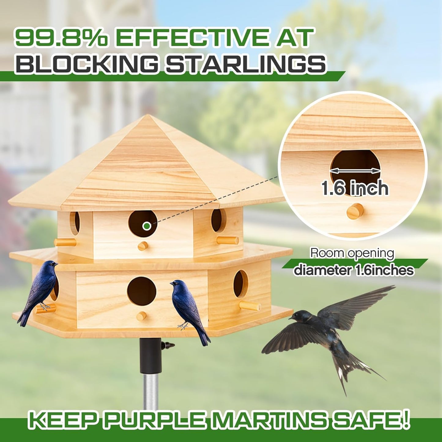 Purple Martin House, 12 Room Bird Houses for Outside, Sycamore Wood Construction & Waterproof