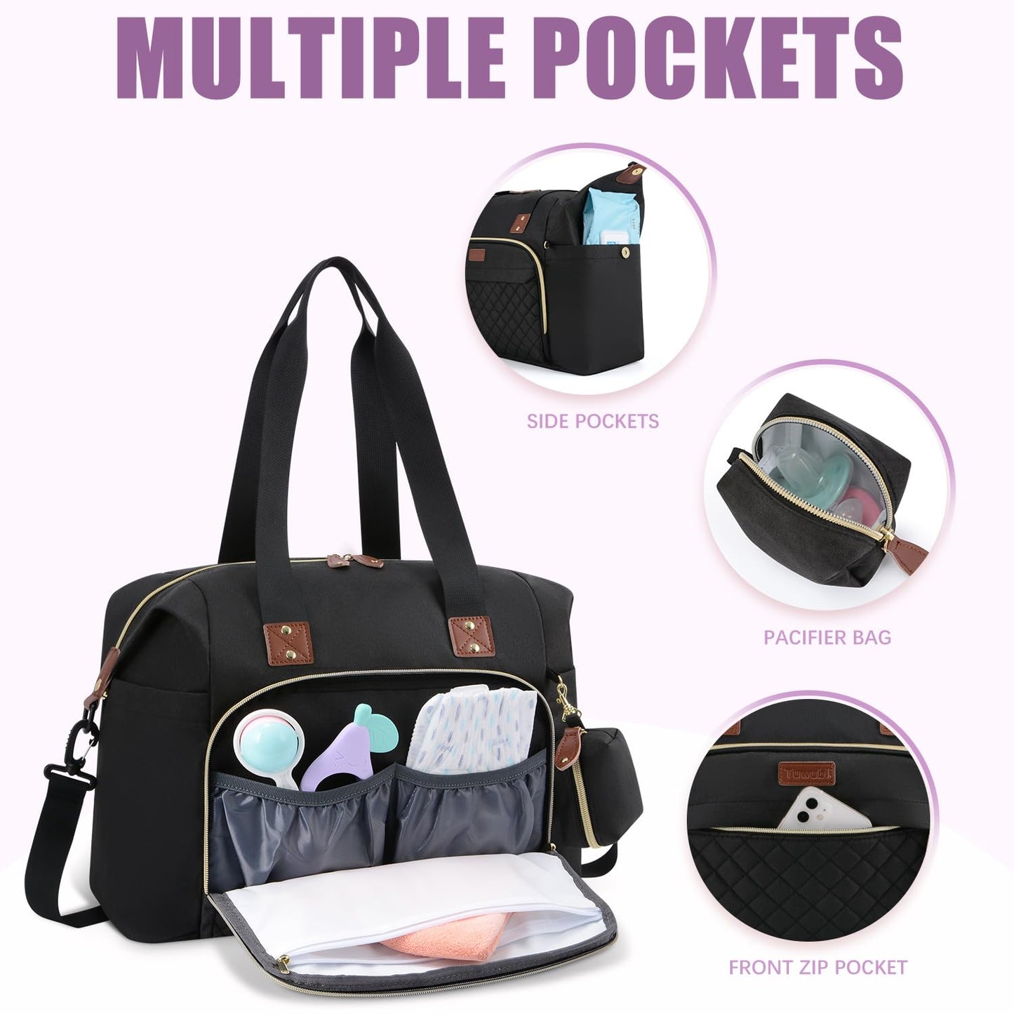 Tuwubi Diaper Bag Tote,Baby Diaper Bag with Pacifier Case Large Travel