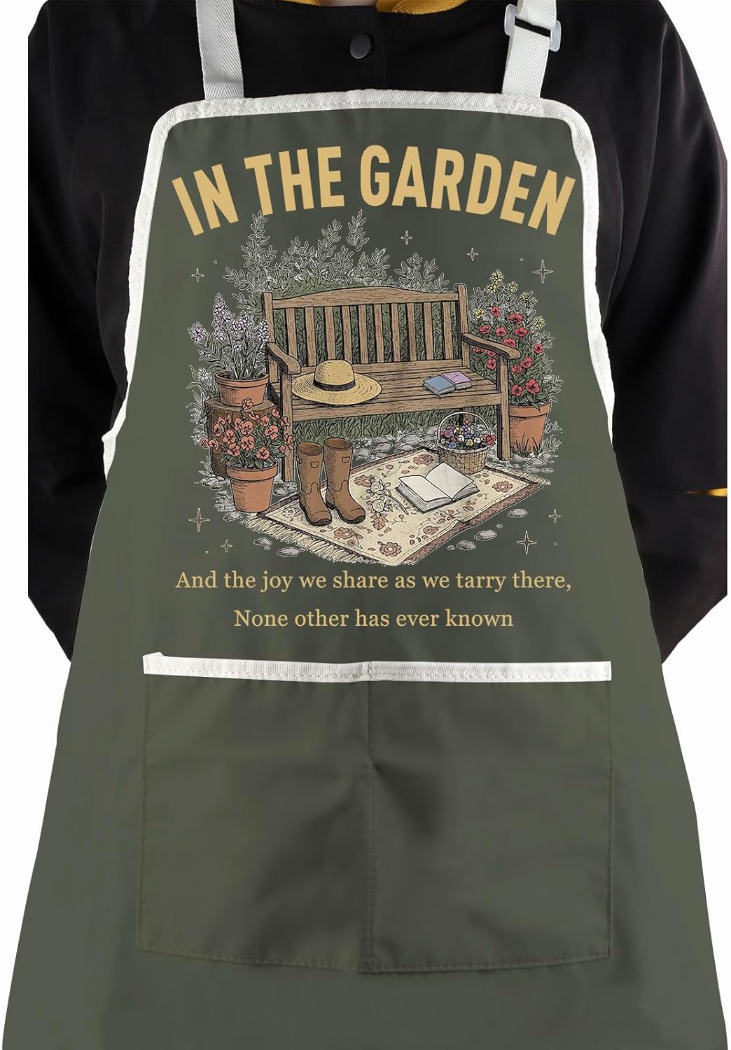 WCGXKO In the Garden Kitchen Apron Vintage Christian Hymn Gift Faith Base Gift for Plant Lover