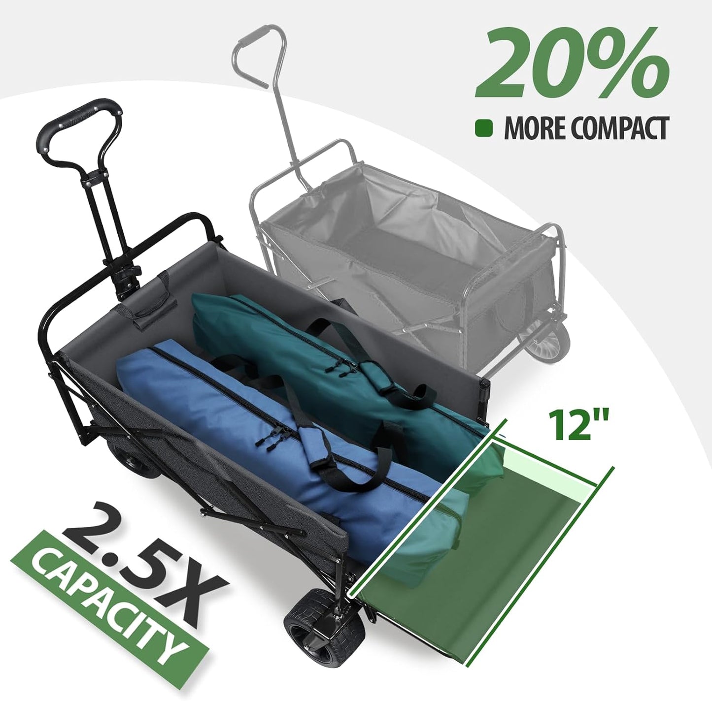 TAIFA Foldable Collapsible Wagons Cart with Extra Long Tailgate, Beach