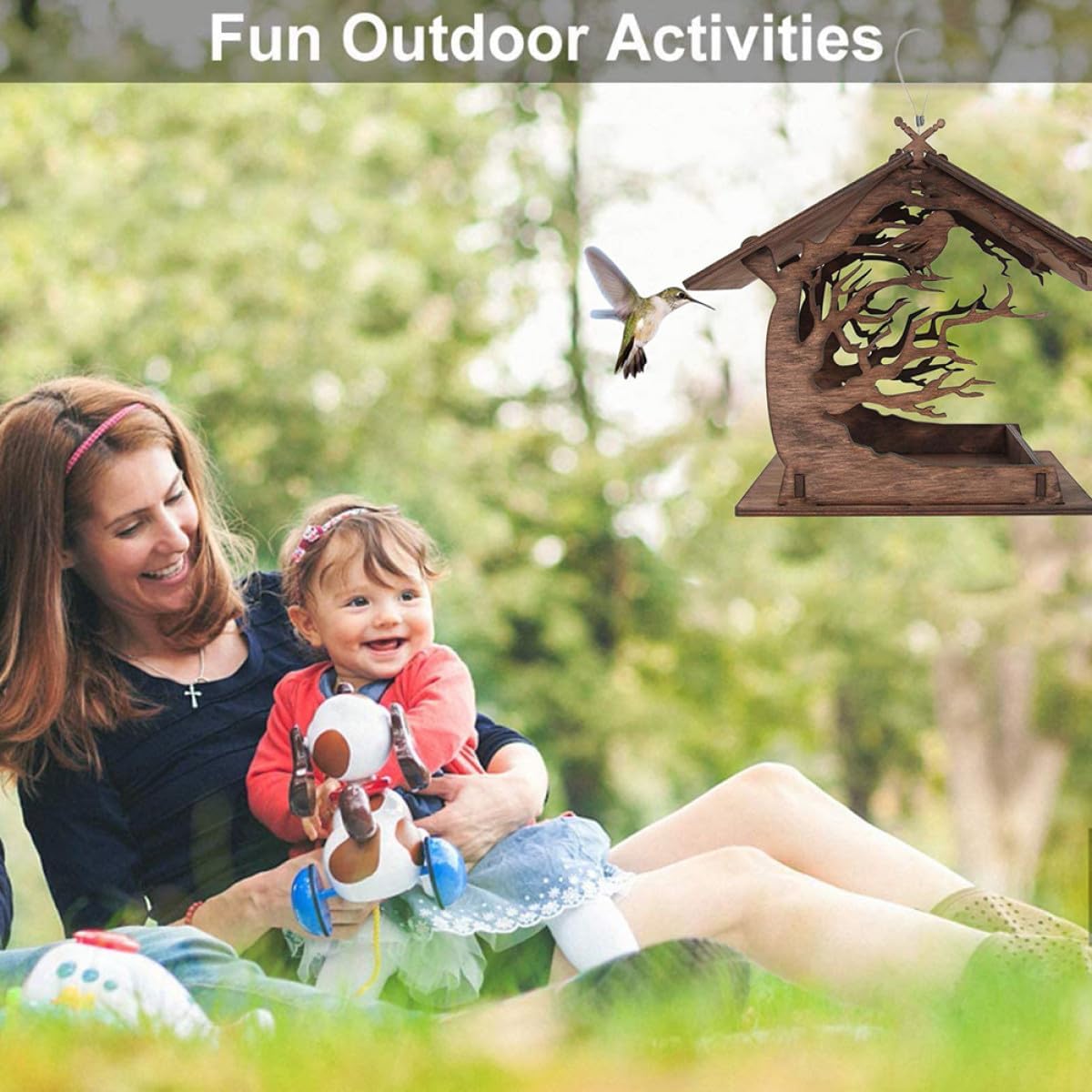 Milisten Wooden Decorative Bird Feeder House with Hanging Bird Food Co