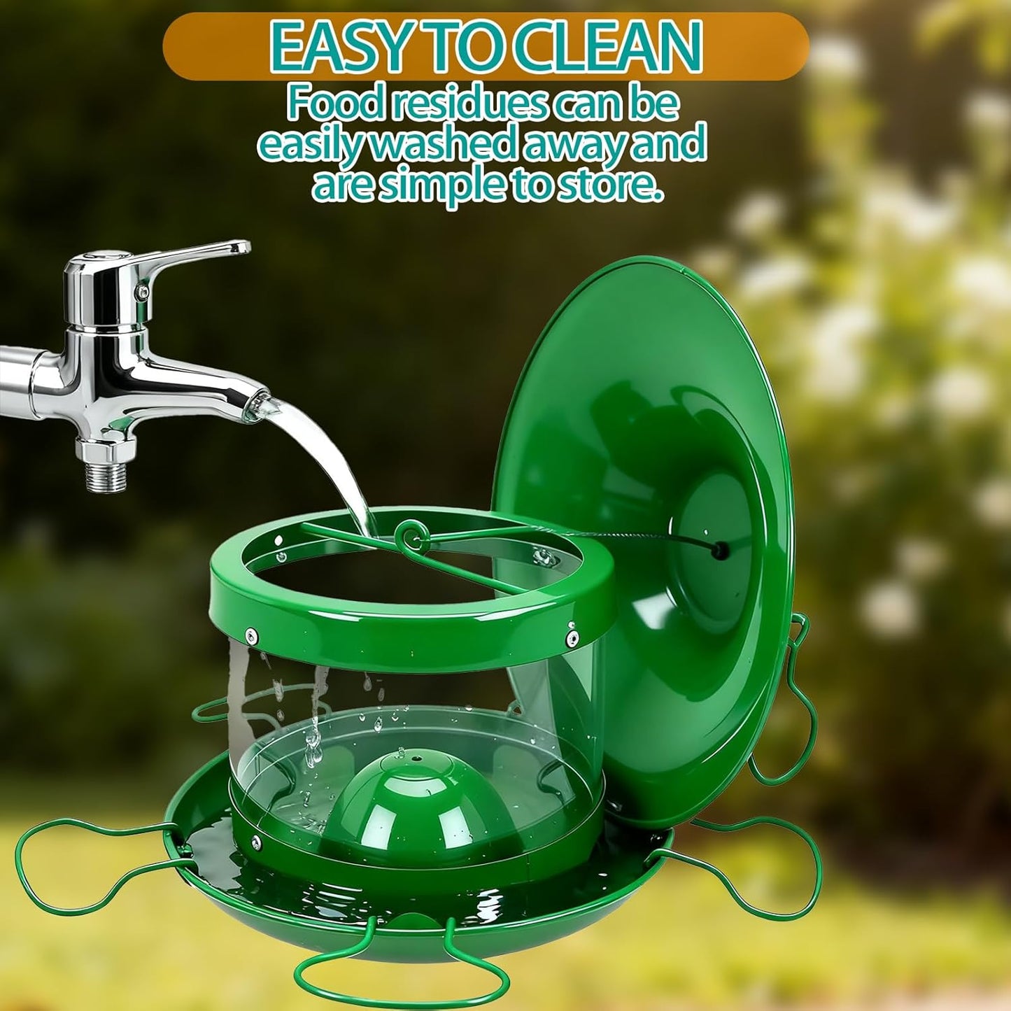 Outdoor Hanging Bird Feeder Visible Metal Construction for Durability 1.8L Capacity Multi-Hole Seed Tray Multiple Feeding Stations Green Color Adjustable Hanging Design Easy-Fill lid (Green)
