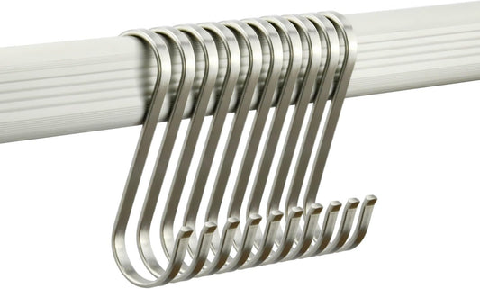 NXG 15 Pack 4.25 Inch 304 Stainless Steel S Flat Hook S Shape Durable Hanging Hooks for Kitchen, Office, Home, Garden, Workplace, Outdoor