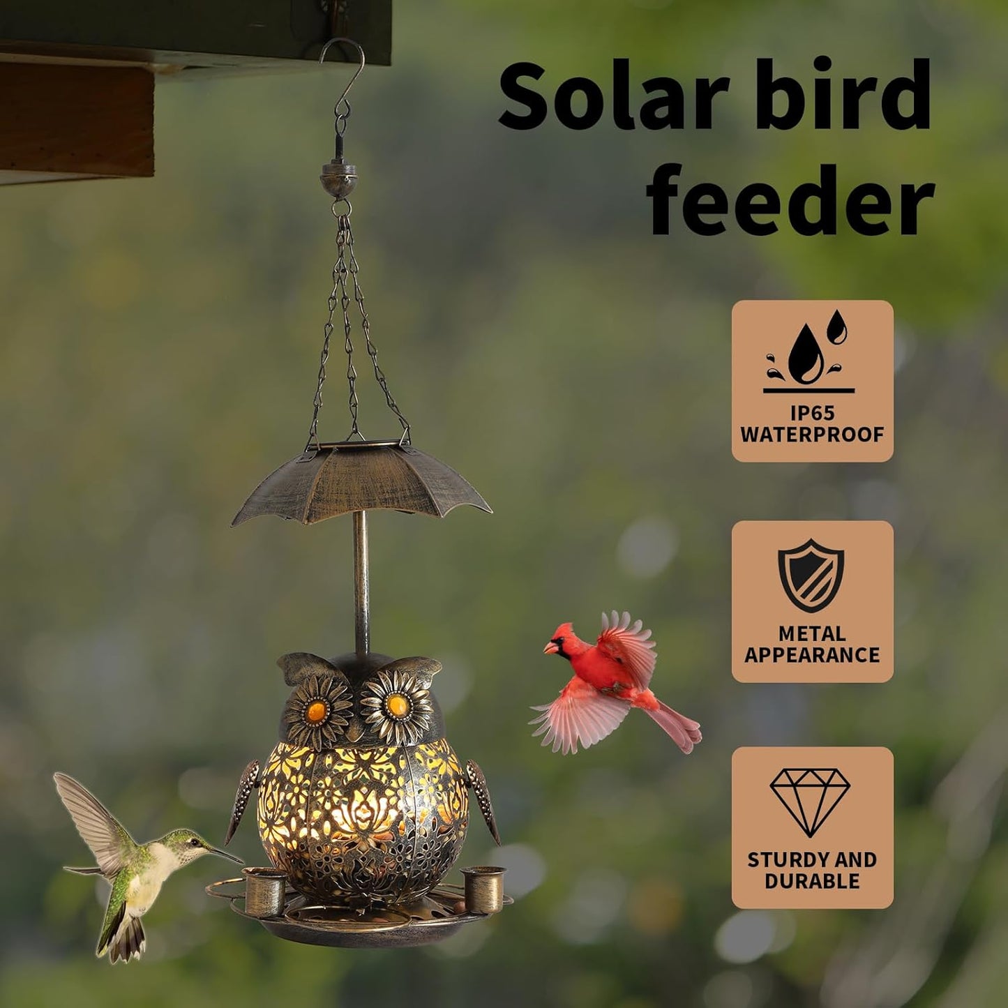 Solar Bird Feeder for Outdoors Squirrel Proof, Wild Bird Feeder with Solar Lamp, Suitable for Attracting Wild Birds and Decorating Gardens