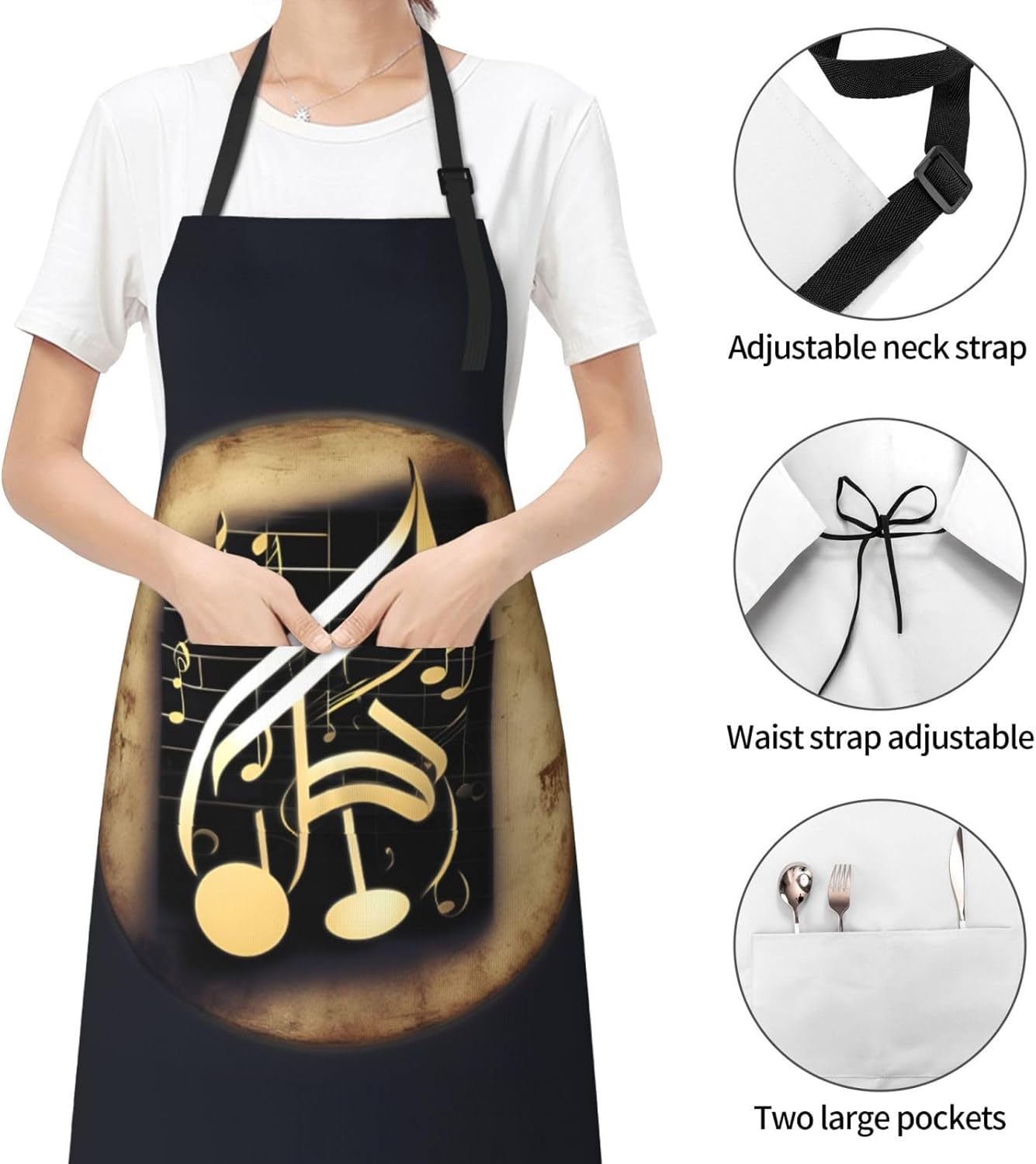 music 1 print Waterproof chef's apron with pocket apron for kitchen cooking baking barbecue and gardening