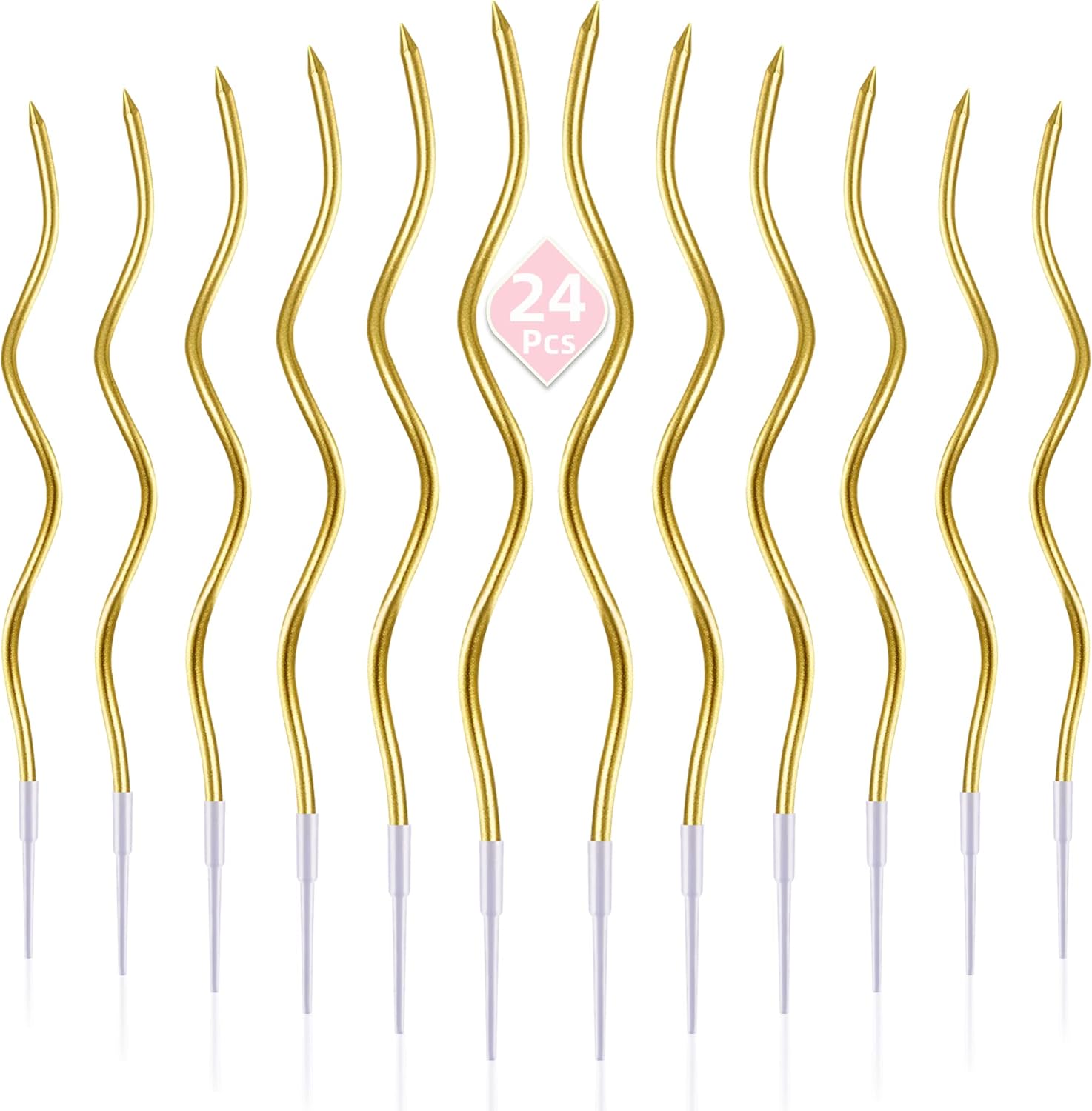 PHD CAKE 24-Count Gold Spiral Long Thin Metallic Birthday Candles, Cak