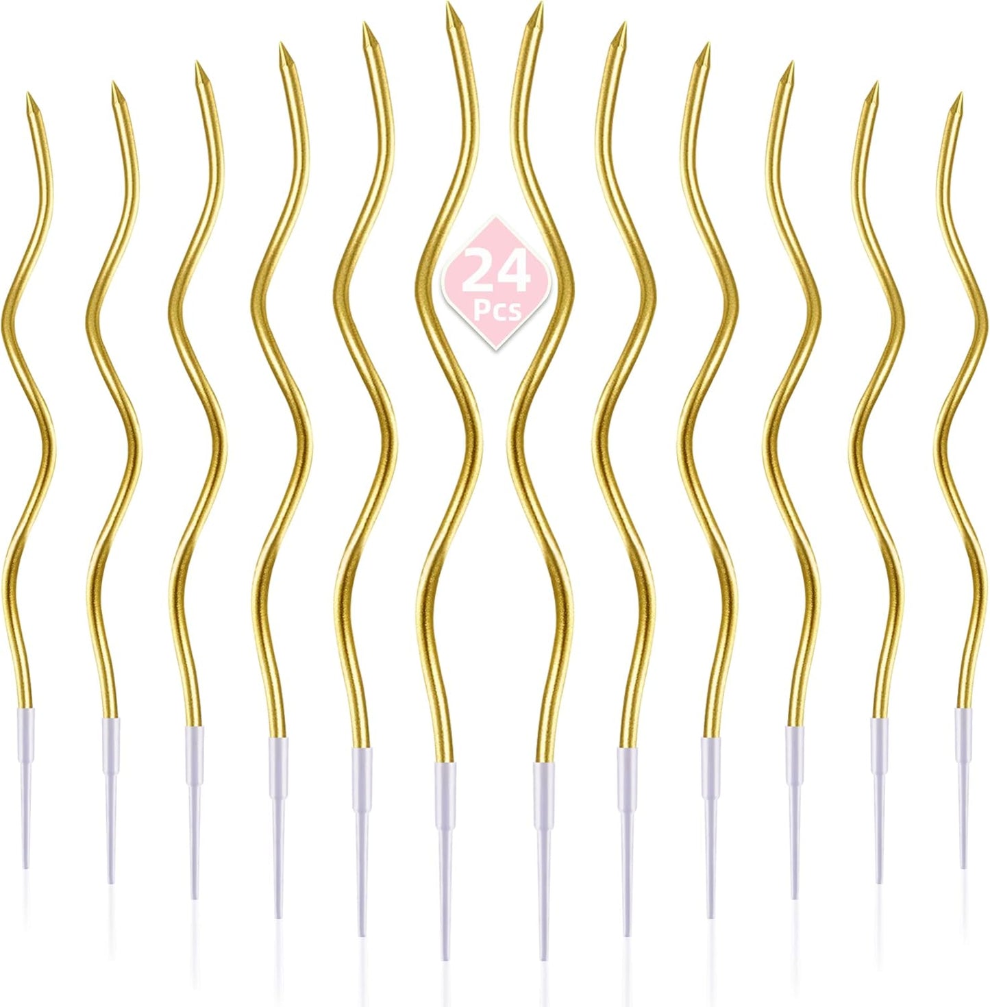 PHD CAKE 24-Count Gold Spiral Long Thin Metallic Birthday Candles, Cake Candles, Birthday Parties, Wedding Decorations, Party Candles