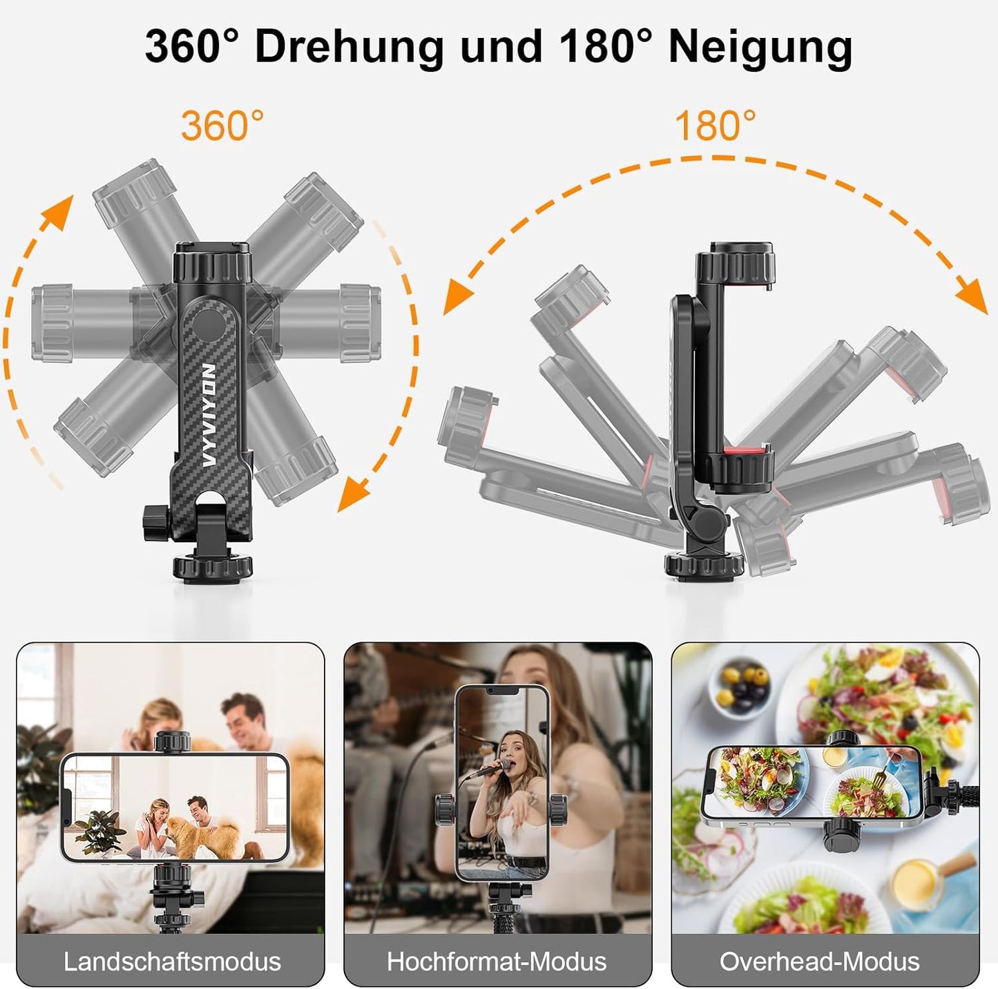 Cell Phone Tripod Mount, Tripod Phone Holder with 1/4" Screw 2 Cold Shoes, 360°Rotates 180°Tilts Adjustable Camera Hot Shoe Phone Mount for iPhone,Samsung, Selfie Stick, Camera Stand