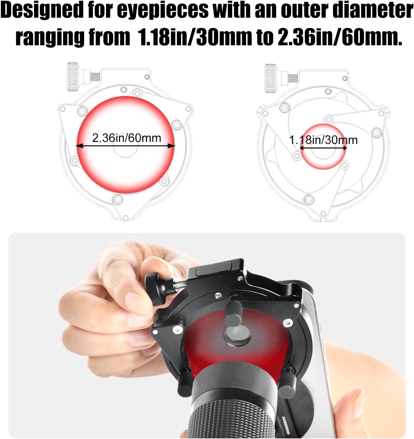 SUNWAY SPA-3060 Cell Phone Adapter for Binocular, Universal Smartphone Mount for Binocular, Compatible with Eyepiece Outer Diameter 30-60mm