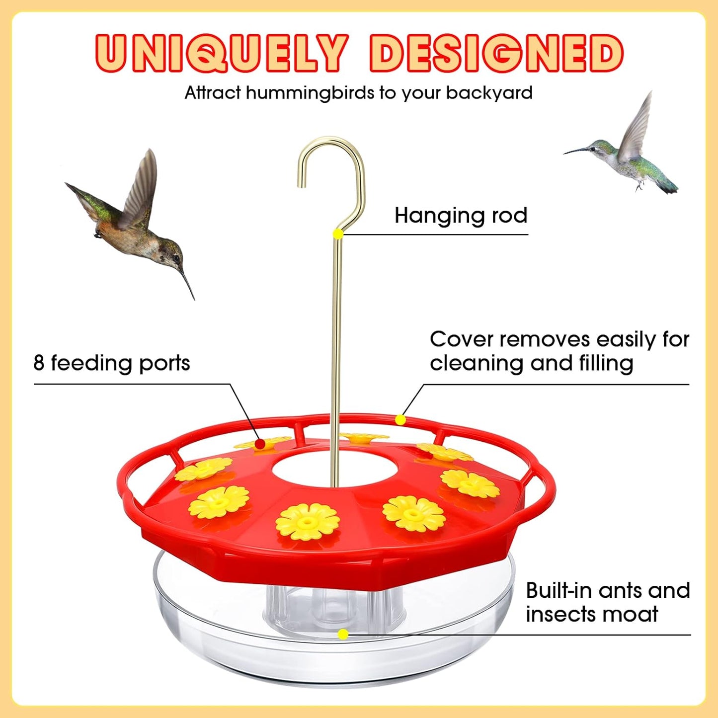 Chengu 2 Packs 16 oz Hummingbird Feeder for Outdoors Hanging Plastic Saucer Feeder with 8 Feeding Stations, Humming Feeder Handheld Window Bird Feeders Portable Bird Feeders for Garden House Decor