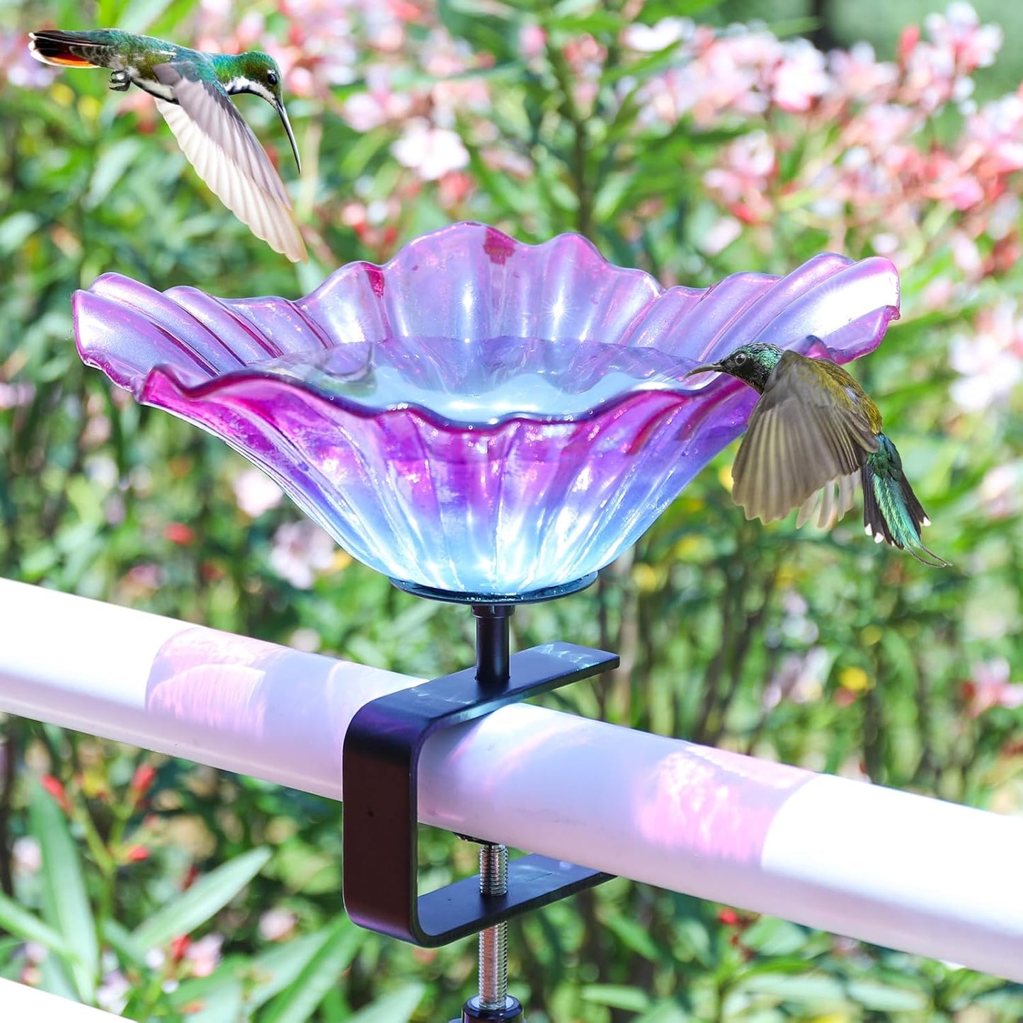 MUMTOP Deck Mounted Bird Baths for Outdoors, Glass Bird Baths Bowl wit