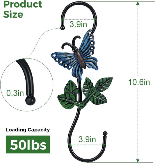 Large Decorative S Hooks, Set of 3 Plant Hangers, Beautiful and Vivid Plant Hook for Hanging Outdoor Indoor Garden Plants, Flower Baskets, Pots, Bird Feeders