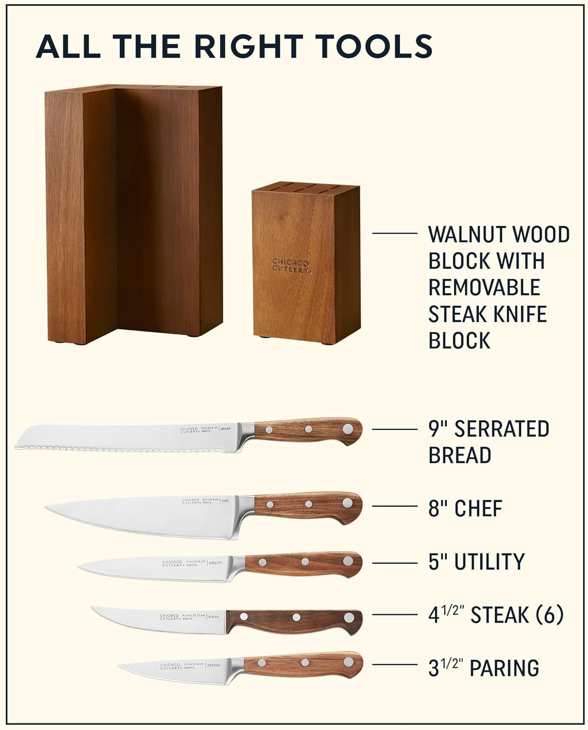 Chicago Cutlery Racine 12-PC Kitchen Knife Wood Block Set, Stainless S