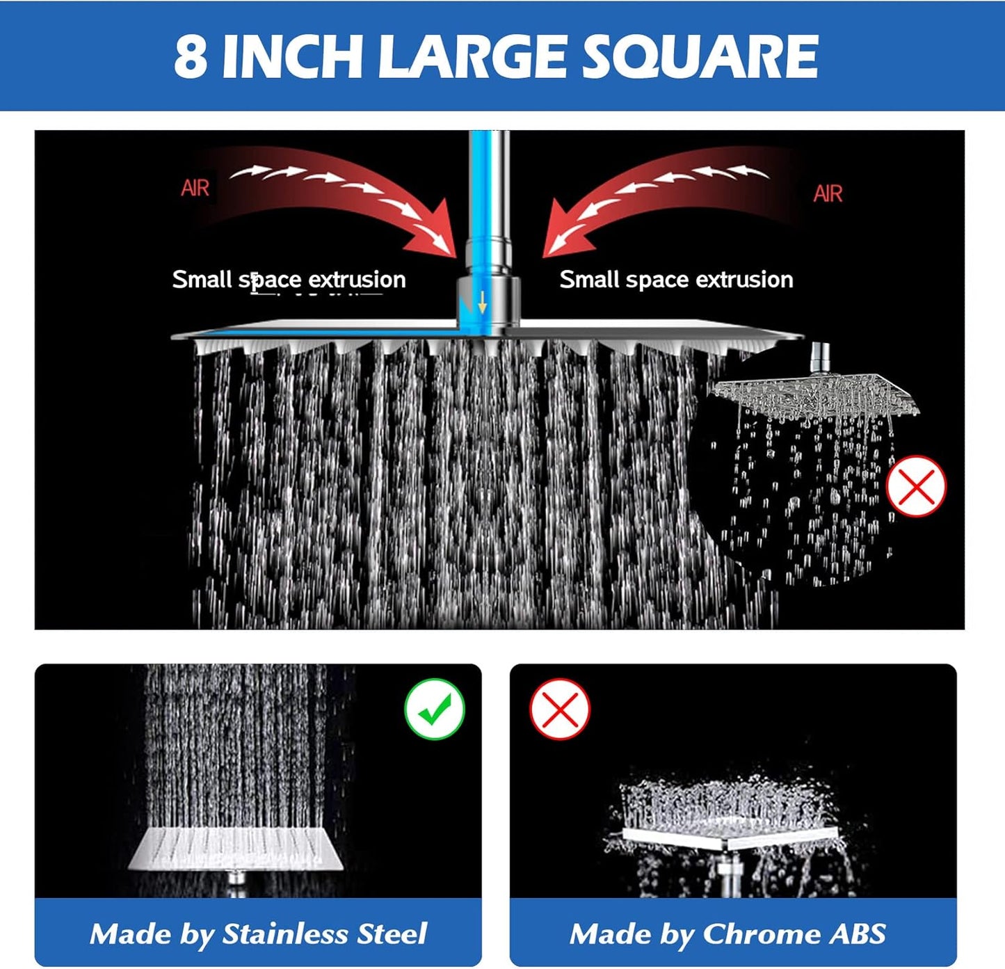 Shower Head,8”Rain Shower Head with Handheld Spray Combo with 11'' Angle Adjustable Extension Arm/Flow Regulator/Shower System,High Pressure Rainfall Shower Head Bathroom,Chrome