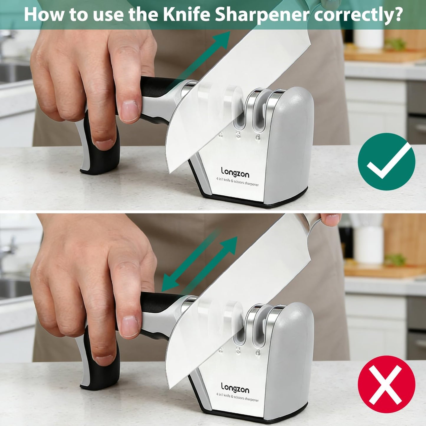 Longzon 5-in-1 Knife Sharpener [4 Stage] with a Pair of Cut-Resistant 